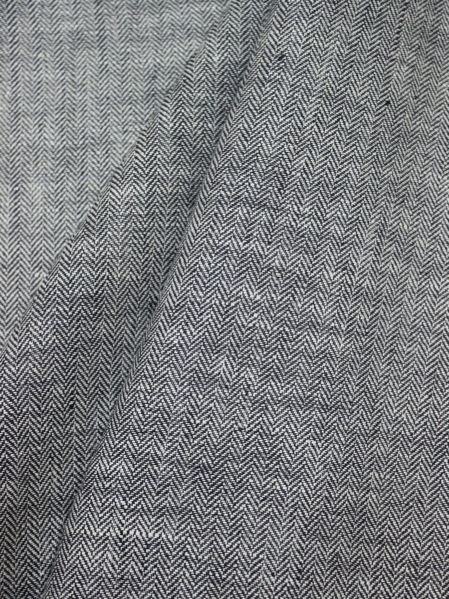 Лен костюмный с умягчением "Елочка" цв.молочный/черный, ш.1.5м, лен-100%, 195гр/м.кв