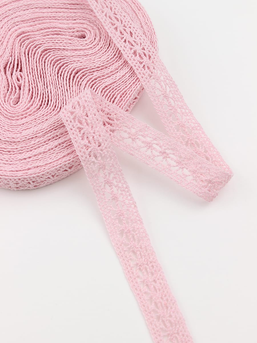 Кружево цв.нежно-розовый, ш.15мм, хлопок-90%; п/э-10%, 10м, рис.099/11