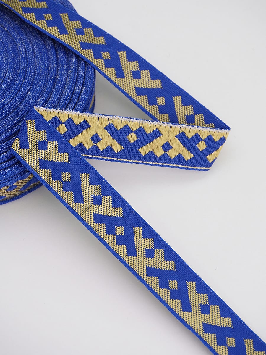 Жак.лента 18мм Желтый оберег на васильковом