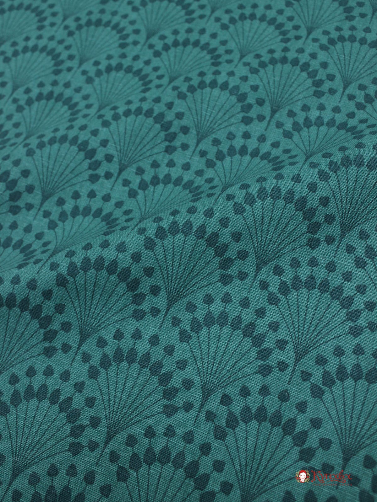 Мерный лоскут (ткань в отрезах) - Хлопколен "Веера" цв.морская волна, СОРТ2, ш.1.5м, лен-9%, хл-91%