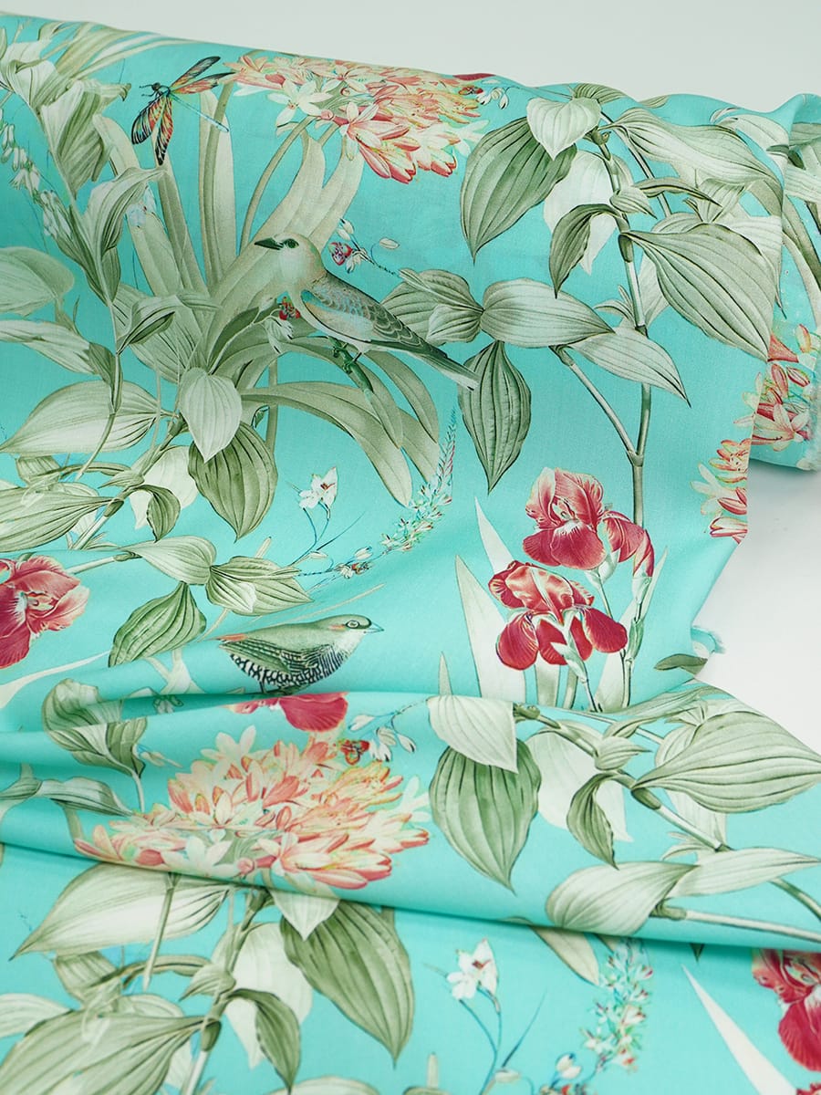 Штапель Премиум (Digital) "Мелодия лугов" цв.бирюзово-мятный, СОРТ2, ш.1.45м, вискоза-100%