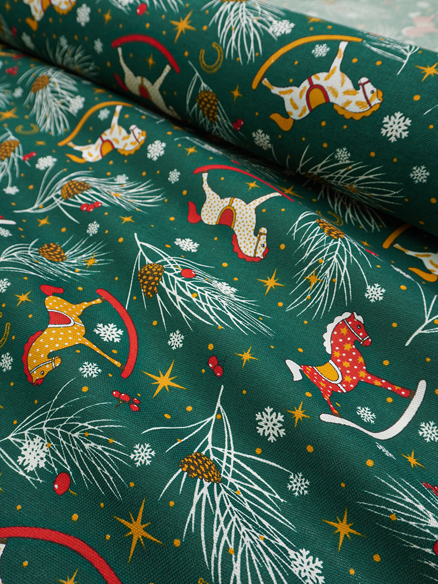 Рогожка "Новогодние лошадки", ш.1.5м, хлопок-100%, 165гр/м.кв