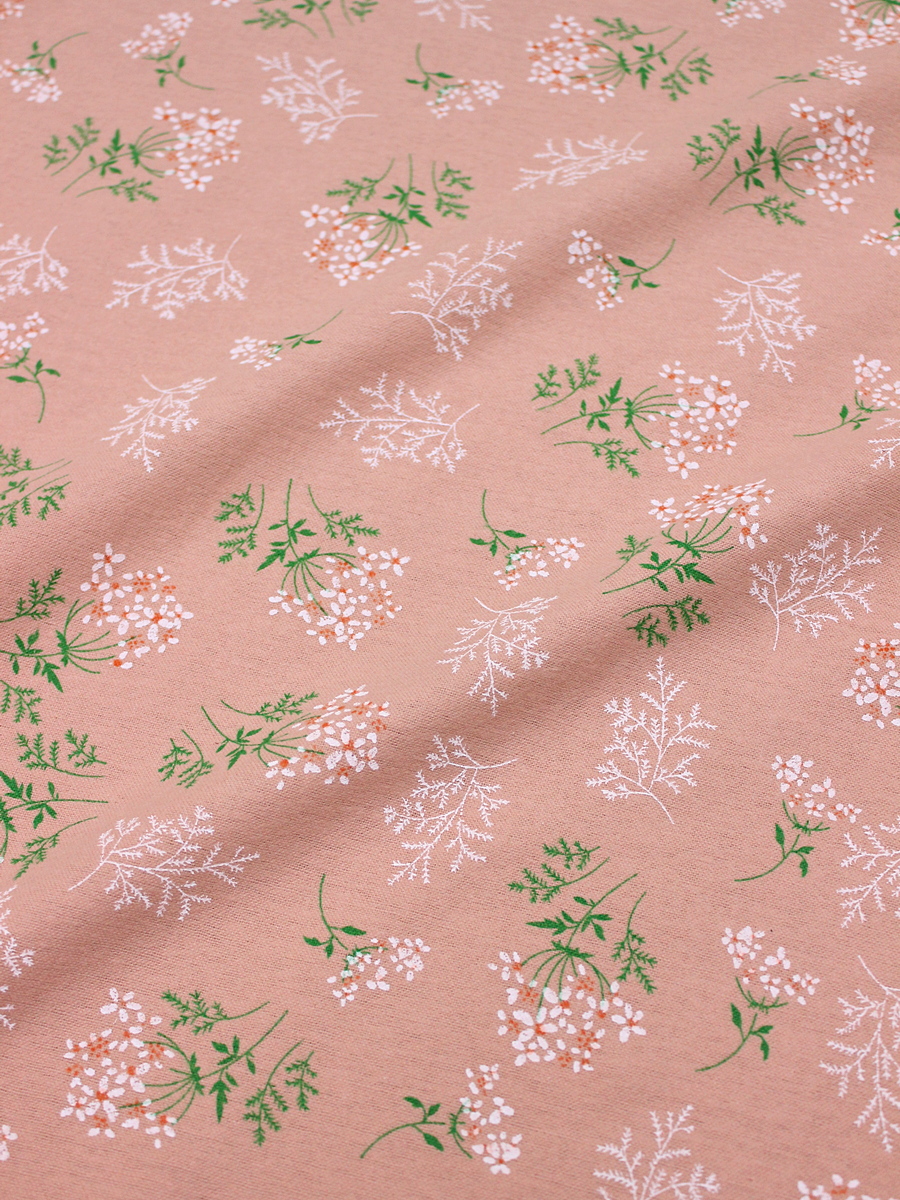 Теплый хлопок "Веточки ромашки" цв.пыльный розово-персиковый, СОРТ2, ш.1.5м, хлопок-100%, 150гр/м.кв