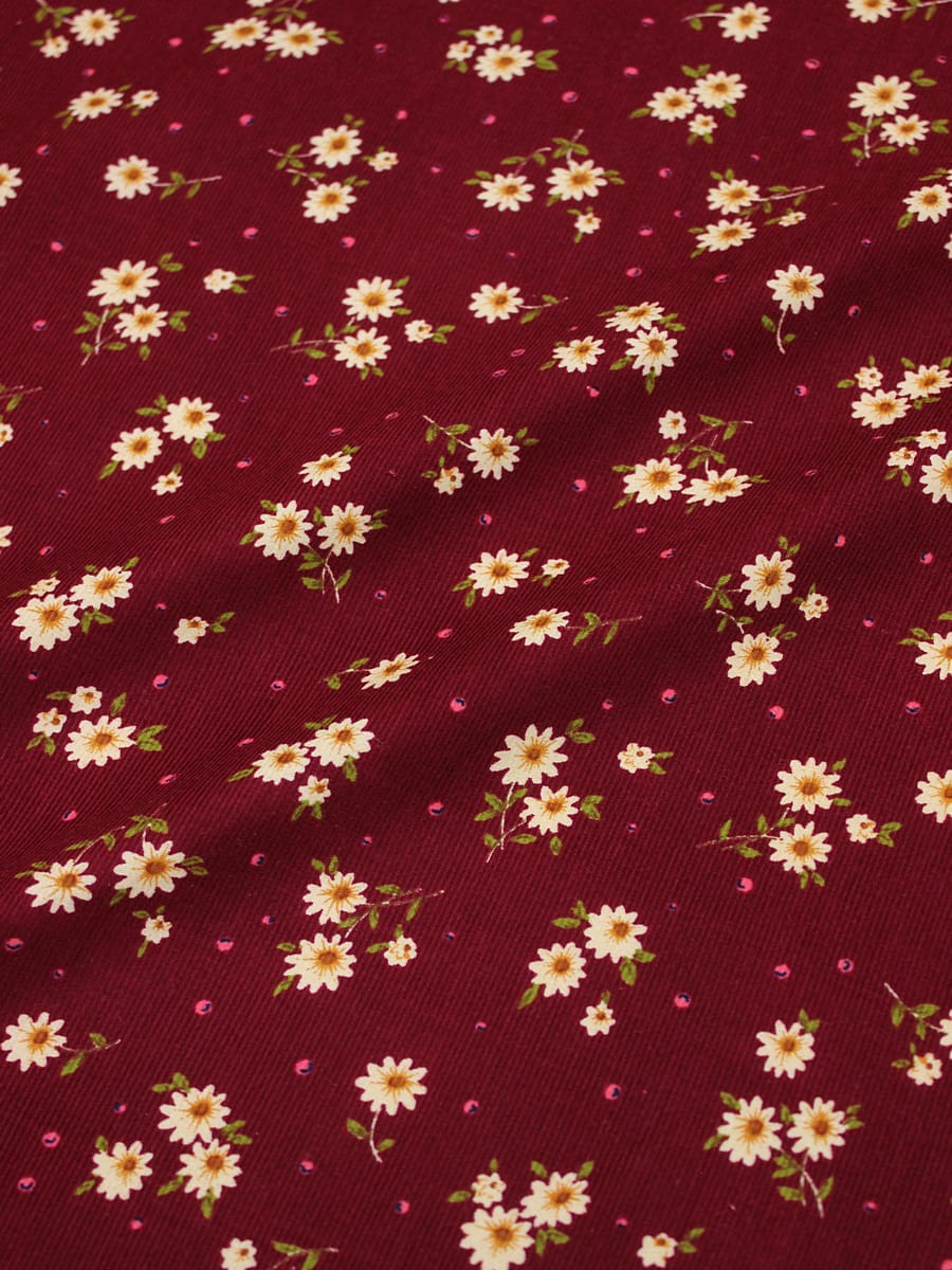 Микровельвет "Ромашки на бордовом в точку", ш.1.5м , хлопок 100%, 150гр/м.кв