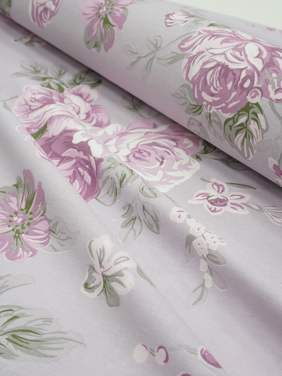 Сатин "Сливовые розы на сиреневой дымке", ГОСТ, ш.2.2м, хл-100%, 130гр/м.кв