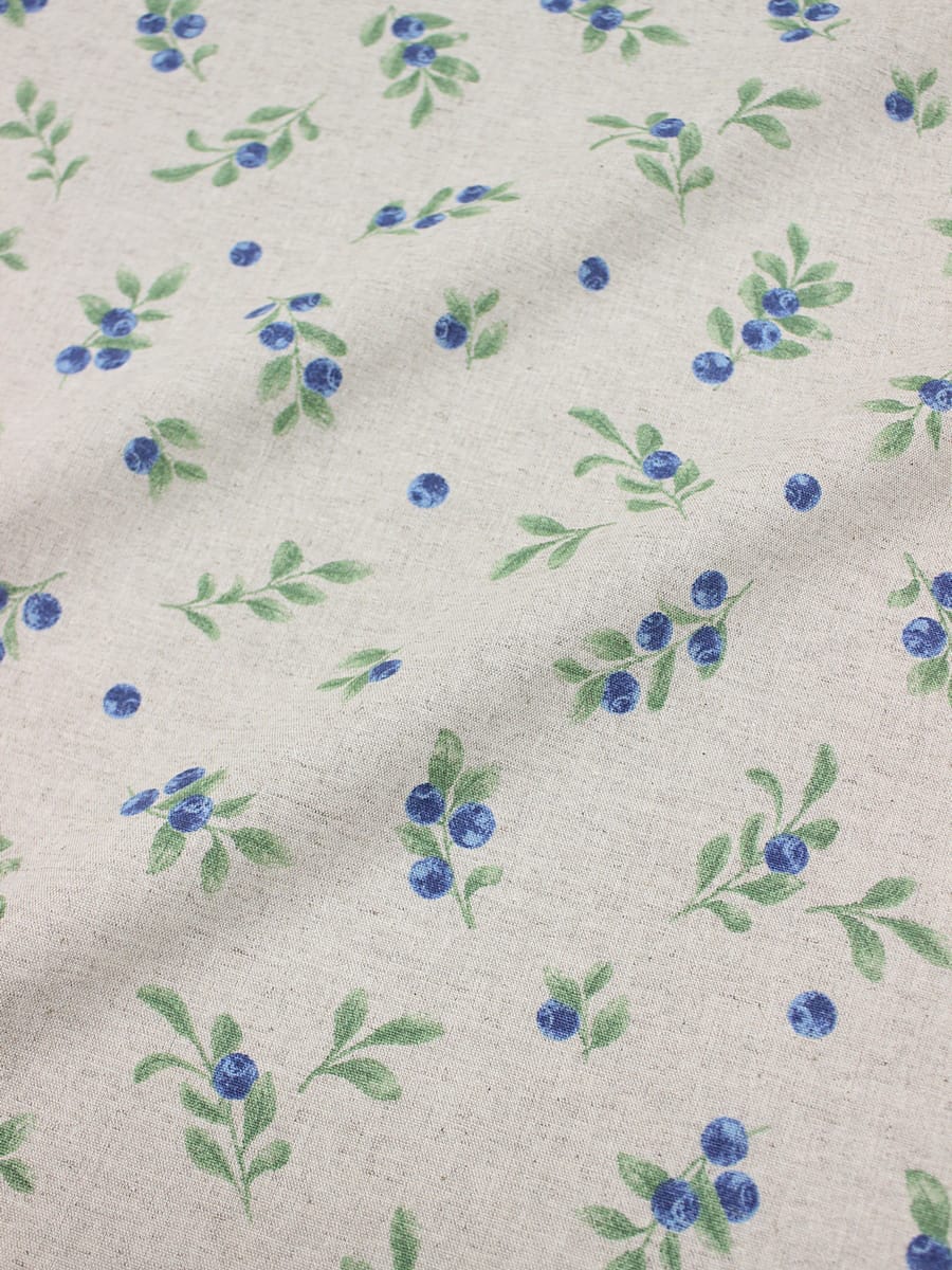 Мерный лоскут - Полулен "Черника - веточки" (на суровом), ш.1.5м, лен-30%, хлопок-70%, 147гр/м.кв