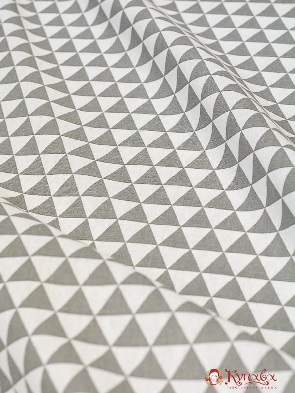 Мерный лоскут - Полулен "Серо-белые треугольники на суровом", ш1.55м, лен-40%, хлопок-40%, п/э