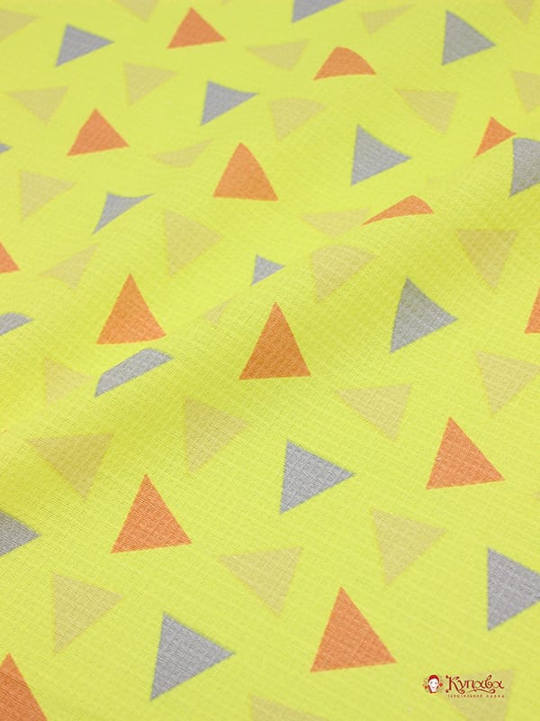 Вафельное полотно "Разноцветные треугольнички на лимонном", ш.1.5м, хлопок-100%, 150гр/м.кв