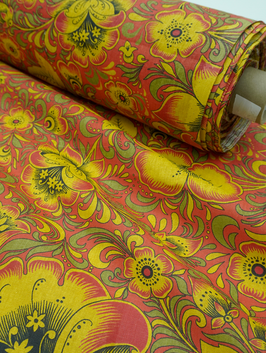 Мерный лоскут (ткань в отрезах) Бязь "Хохлома на красном", СОРТ2, ш.1.5м, хлопок-100%, 120гр/м.кв