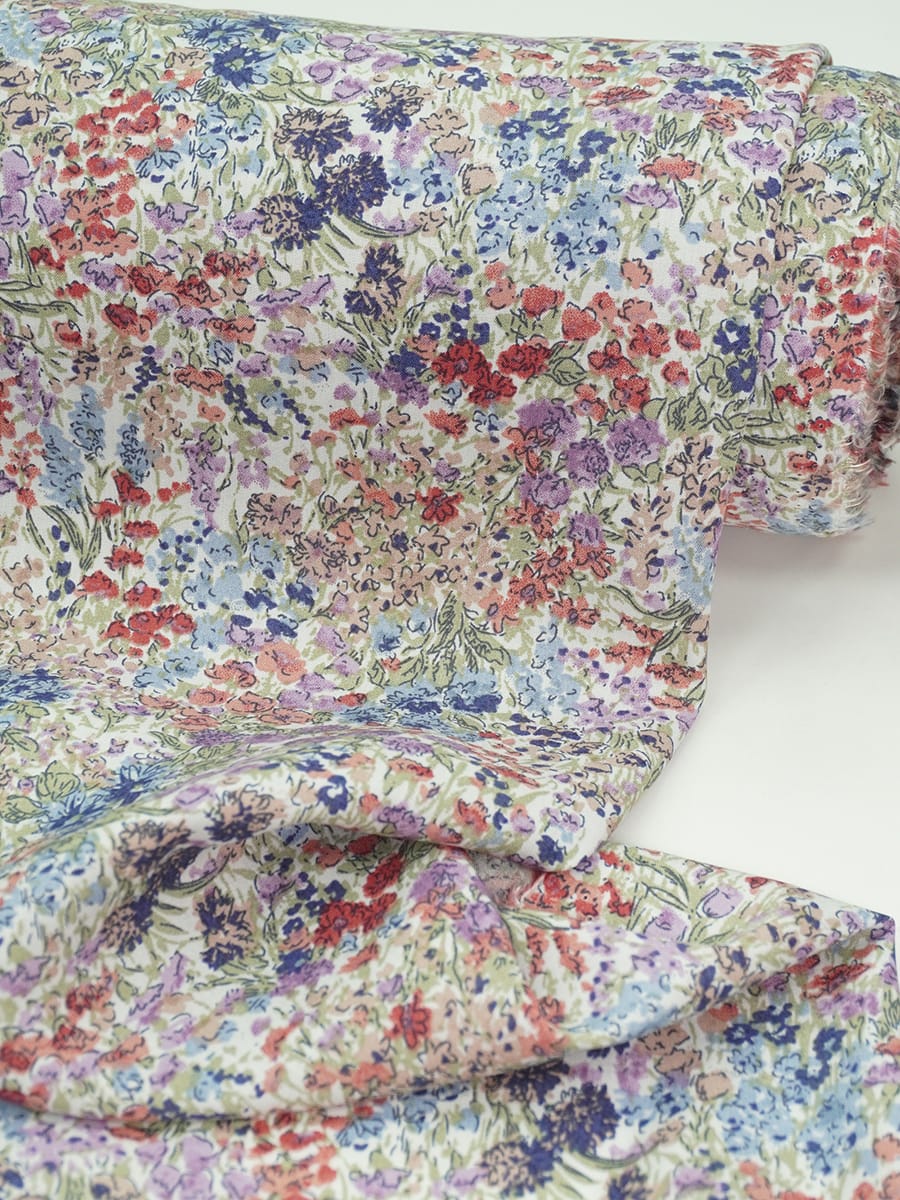 Штапель "Полевое изобилие" цв.синий, ш.1.45м, вискоза-100%, 110гр/м.кв