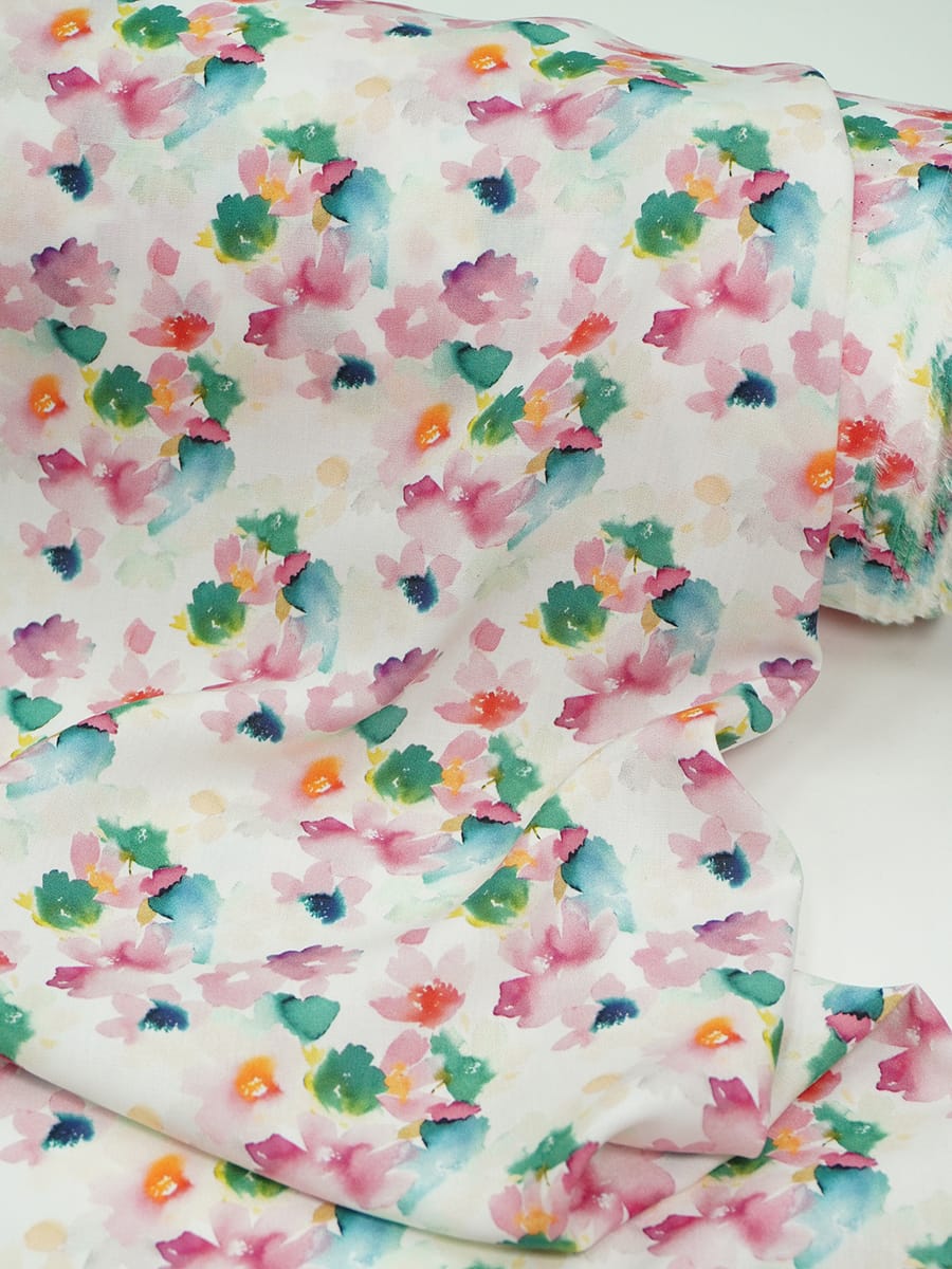 Штапель Премиум (Digital) "Нежная акварель(розовые цветы)", ш.1.45м, вискоза-100%, 110гр/м.кв