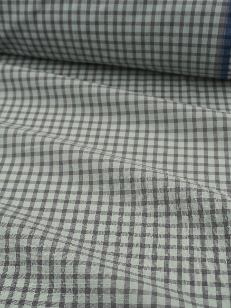Вареный (стираный) хлопок "Клетка" цв.мятный/серый, ш.2.5м, хл-100%, 110гр/м.кв