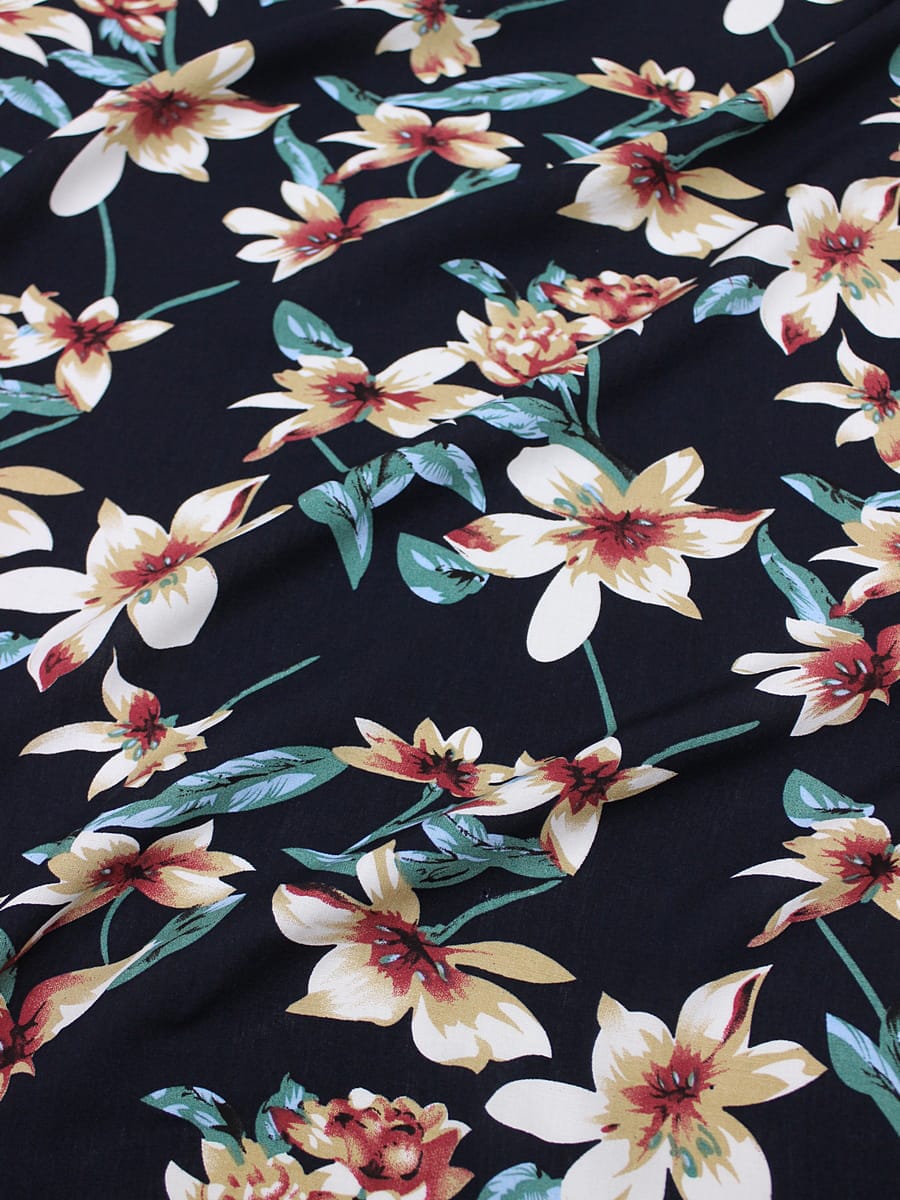 Штапель "Сладкое благоухание" цв.чернильно-черный, ш.1.47м, вискоза-100%, 90гр/м.кв