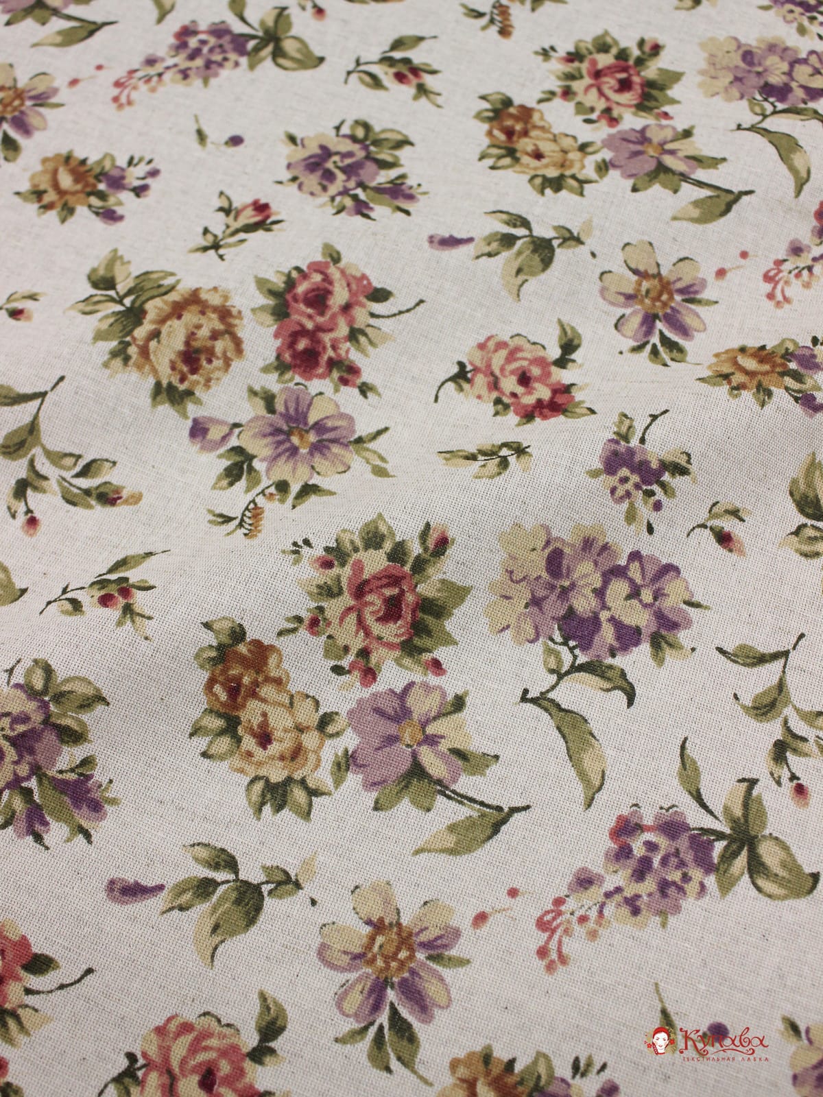 Мерный лоскут (ткань в отрезах) Полулен "Вальс цветов" (на суровом), ш.1.5м, лен-30%, хлопок -70%, 140гр/м.кв