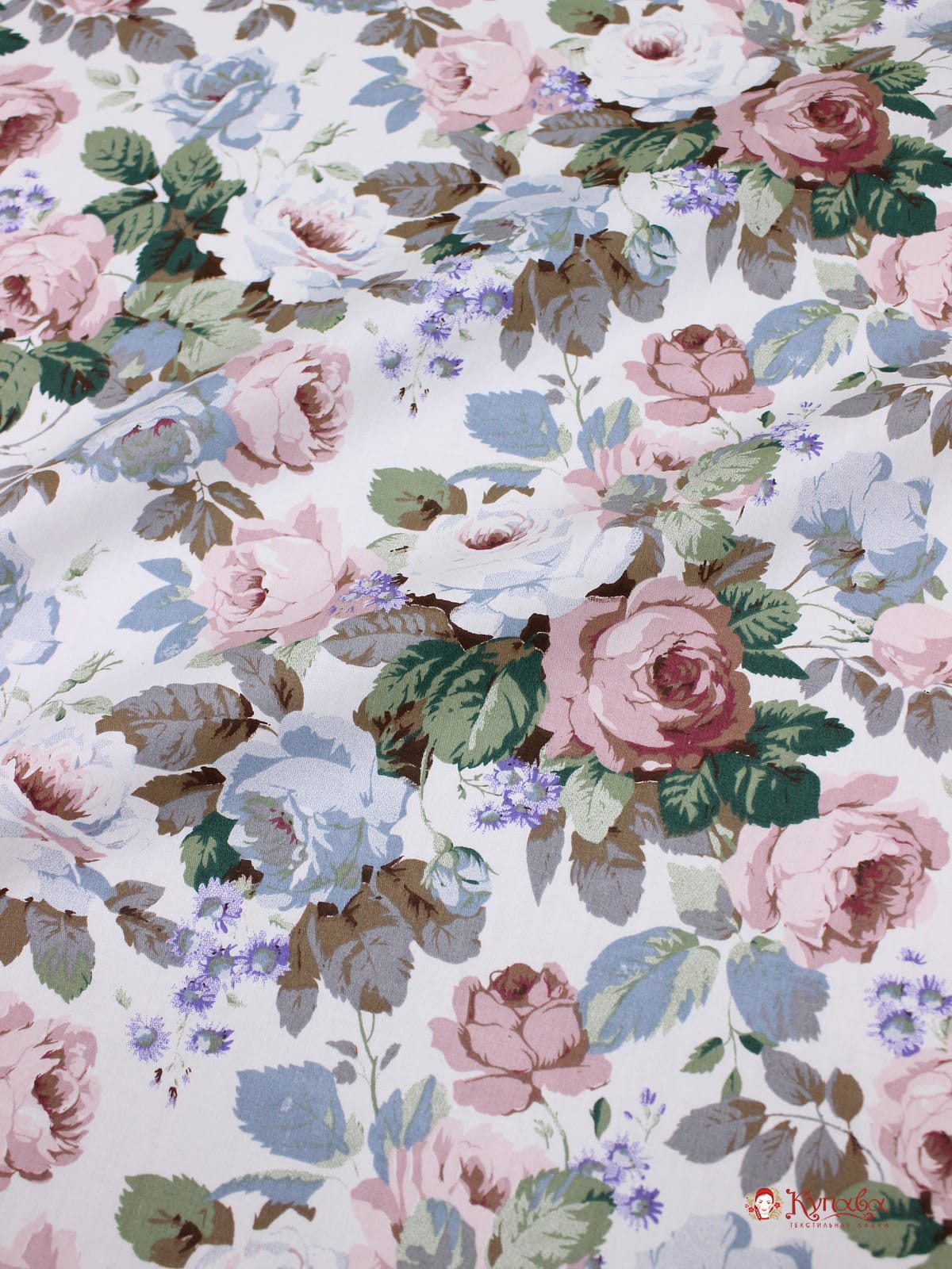 Сатин "Великолепие роз на белом", ш.1.6м, хлопок-100%, 110гр/м.кв