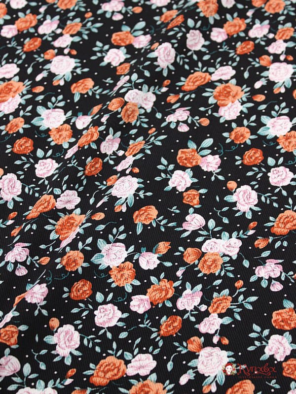 Плательная вискоза "Винтажные розочки" цв.черный, ш.1.48м, вискоза-100%, 135гр/м.кв