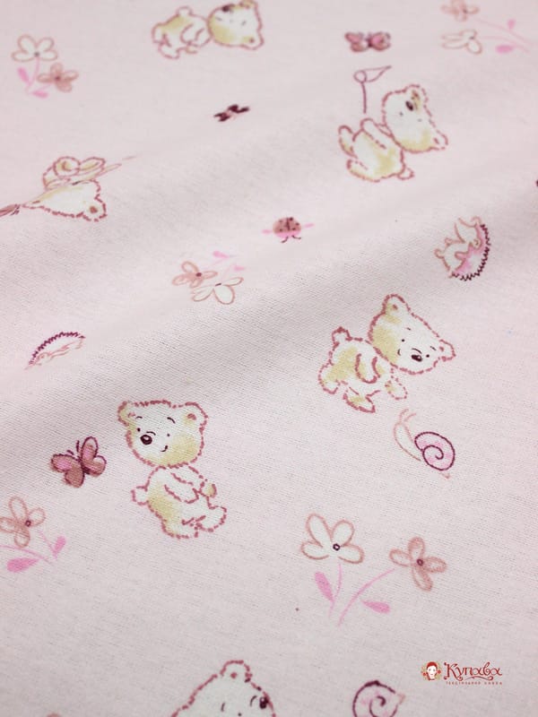 Фланель "Мишки на прогулке" цв.бледно-розовый, ш.0,9м, хлопок-100%, 160гр/м.кв