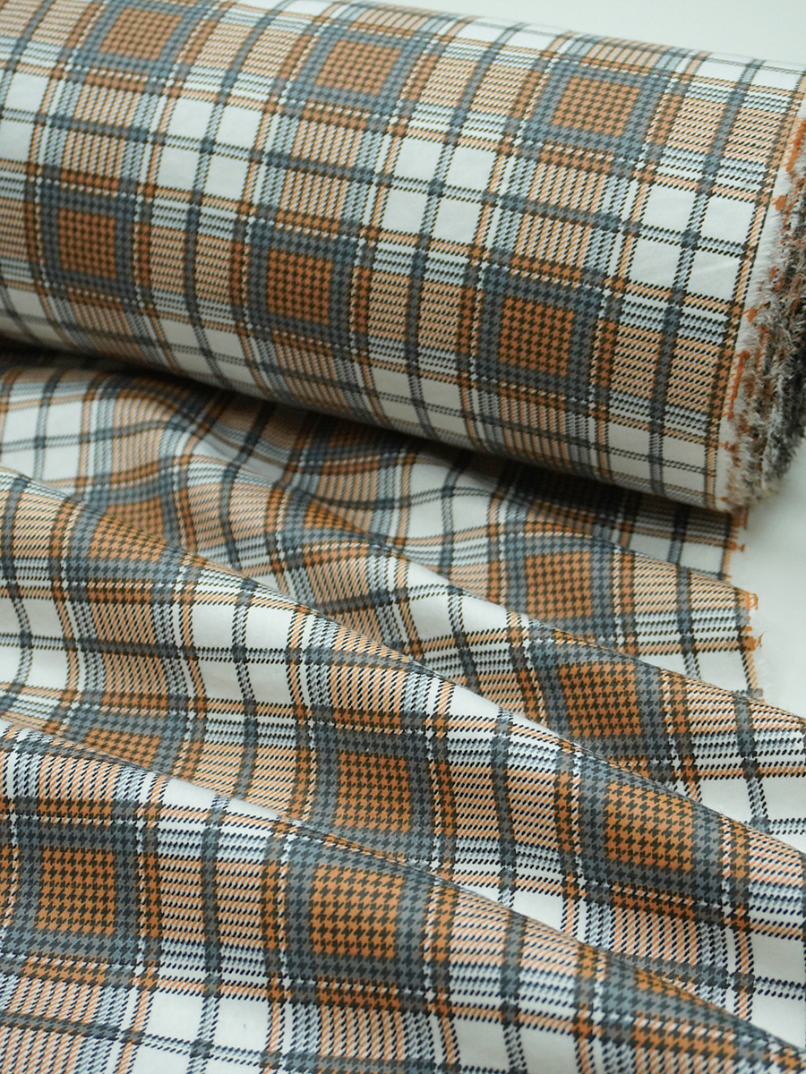 Фланель "Клетка" цв.орех/серый на белом, ш.1.5м, хлопок-100%, 150гр/м.кв