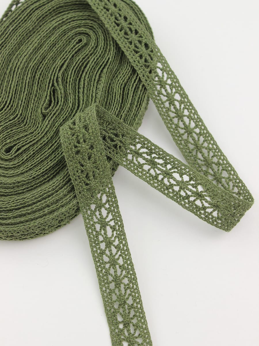 Кружево цв.темный хаки, ш.15мм, хлопок-90%, п/э-10%, 10м, рис.099/32