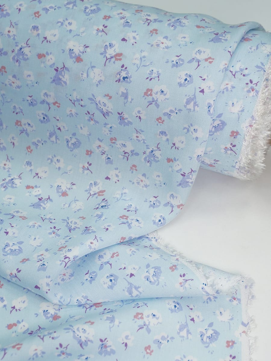 Штапель "Рослини" цв.голубой, ш.1.45м, вискоза-100%, 105гр/м.кв