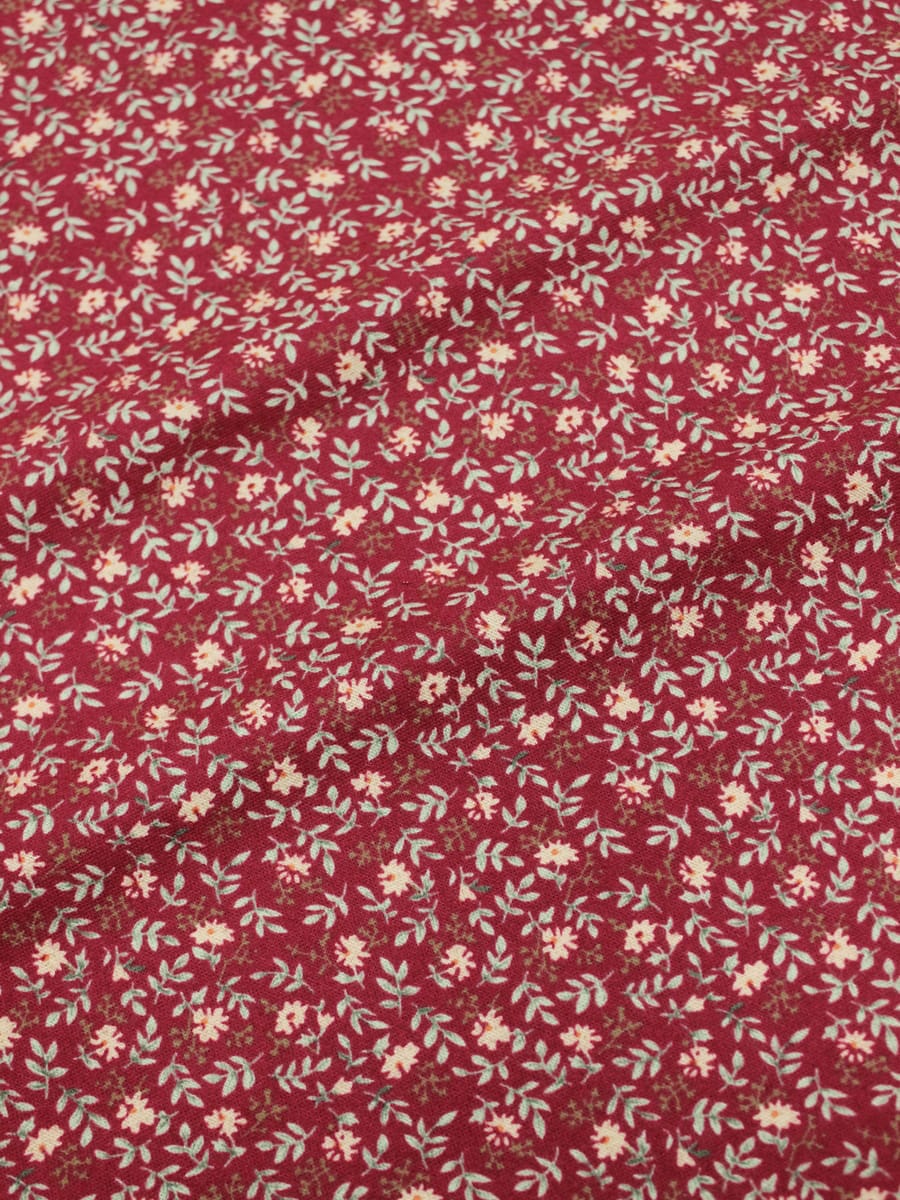 Теплый хлопок "Веточки-цветочки на бордово-красном", ш.1.45м, хлопок-100%, 150гр/м.кв
