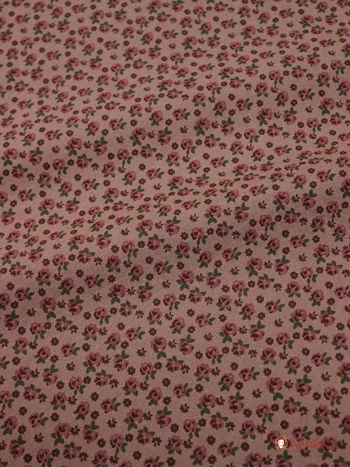 Мерный лоскут( ткань в отрезах) Муслин двухслойный с эф.фактурной стежки "Винтажные розочки на розово-коричневом", ш.1.35м, хл-100%