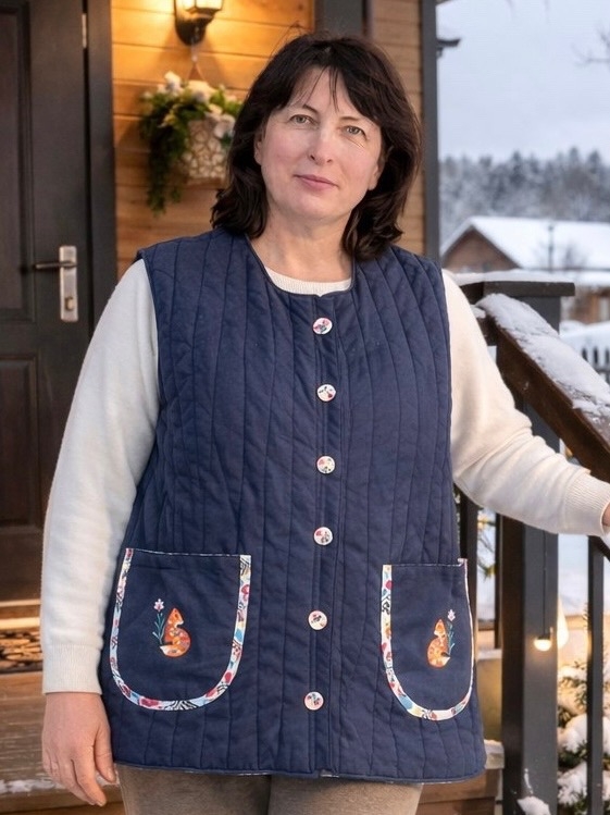 Жилет из хлопкольна цв.джинсово-синий