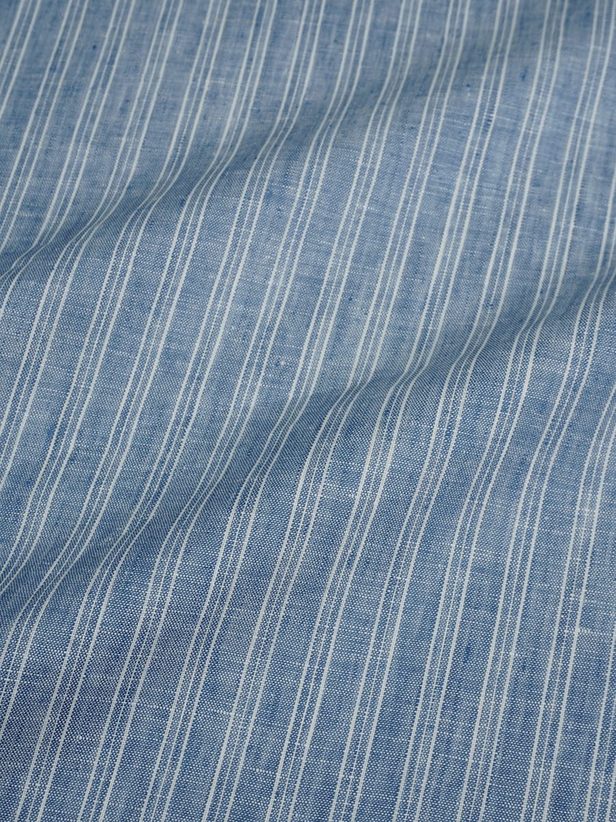 Лен сорочечный с умягчением"Тройная белая полоска" цв.джинсовый, ш.1.5м, лен-100%, 125гр/м.кв