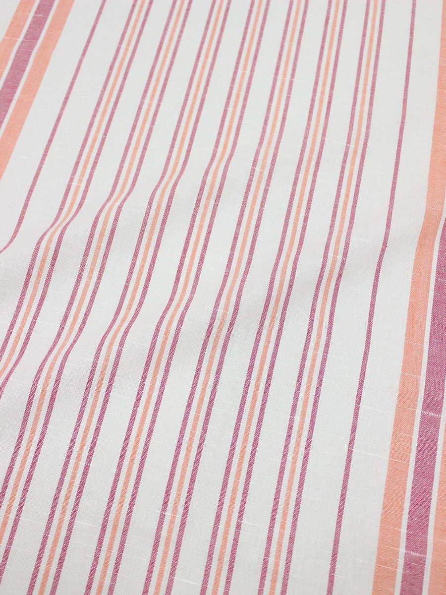 Холст полотенечный "Узкая полоска" цв.персиковый/сиренево-бордовый, ш.0.5м, лен-30%, хл-70%