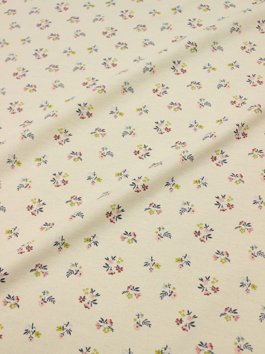 Мерный лоскут(ткань в отрезах ) - Теплый хлопок "Милые букетики" цв.палевый, ш.1.5м, хлопок-100%