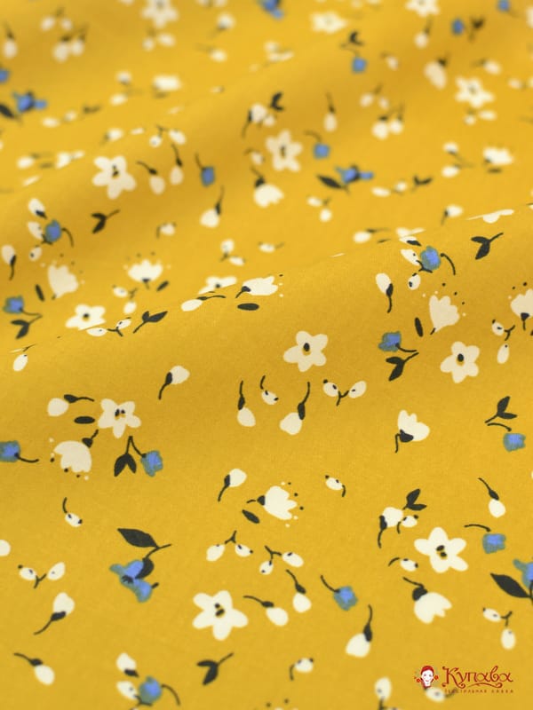 Импорт. хлопок "Цветочная полянка" цв.горчичный, ш.1.62м, хлопок-100%, 120гр/м.кв