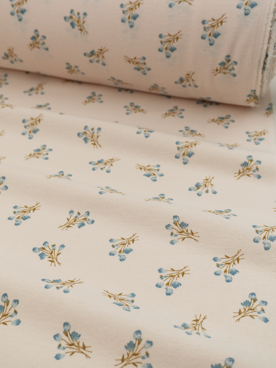 Теплый хлопок "Ранние букетики - голубые цветочки", ш.1.5м, хлопок-100%, 160гр/м.кв