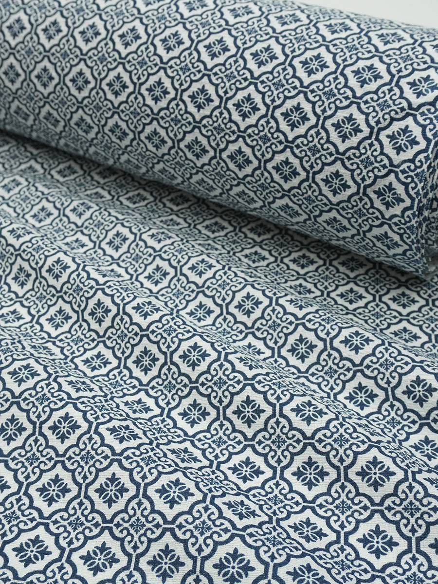 Вафельное полотно "Итальянская майолика" цв.сине-серый, ш.1.5м, хлопок-100%, 145гр/м.кв