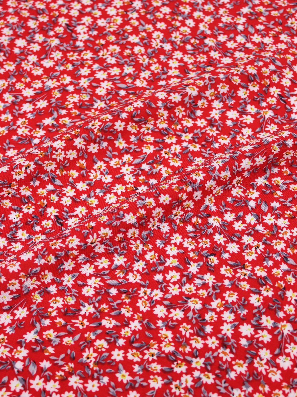 Штапель "Россыпь ромашек" цв.красный, ш.1.45м, вискоза-100%, 90гр/м.кв