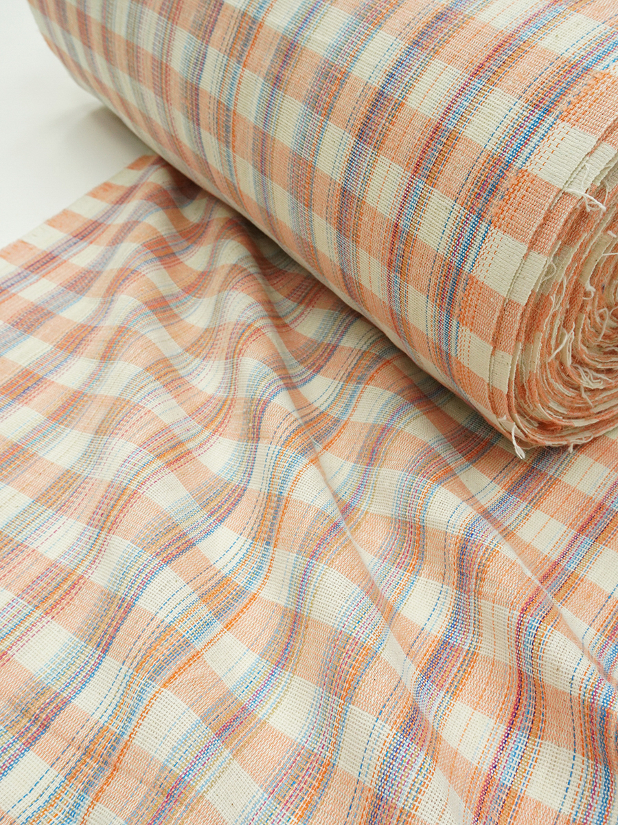 Холст полотенечный "Клетка меланж" цв.персик/суровый, ш.0.5м, лен-40%, хлопок-60%, 185гр/м.кв