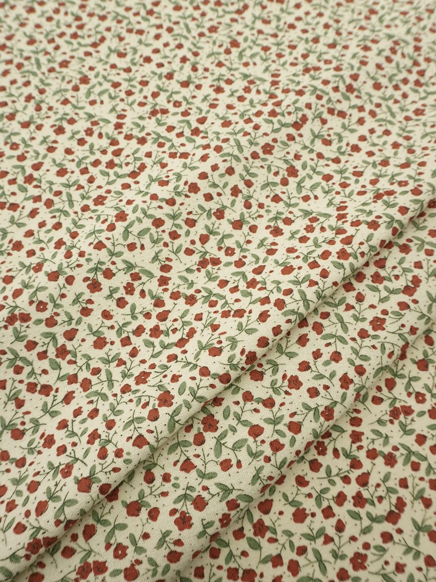 Теплый хлопок "Темно-терракотовые лютики на св.телесно-бежевом", СОРТ2, ш.1.5м, хл-100%, 160гр/м.кв