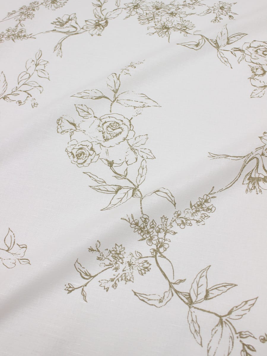 Полулен "Шведская роза на белом", ш.2.2м, лен-30%; хлопок-70%, 135гр/м.кв
