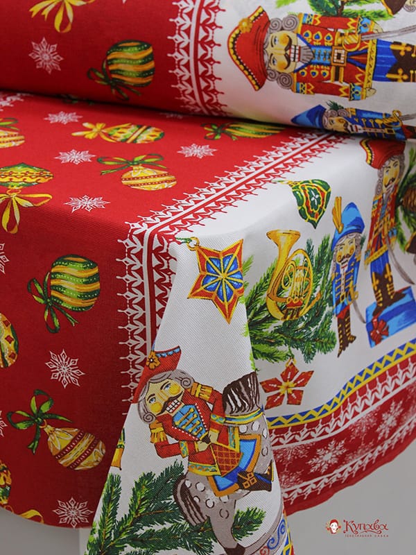 Рогожка "Рождественская сказка" цв.красный, ш.1.5м, хлопок-100%, 160гр/м.кв