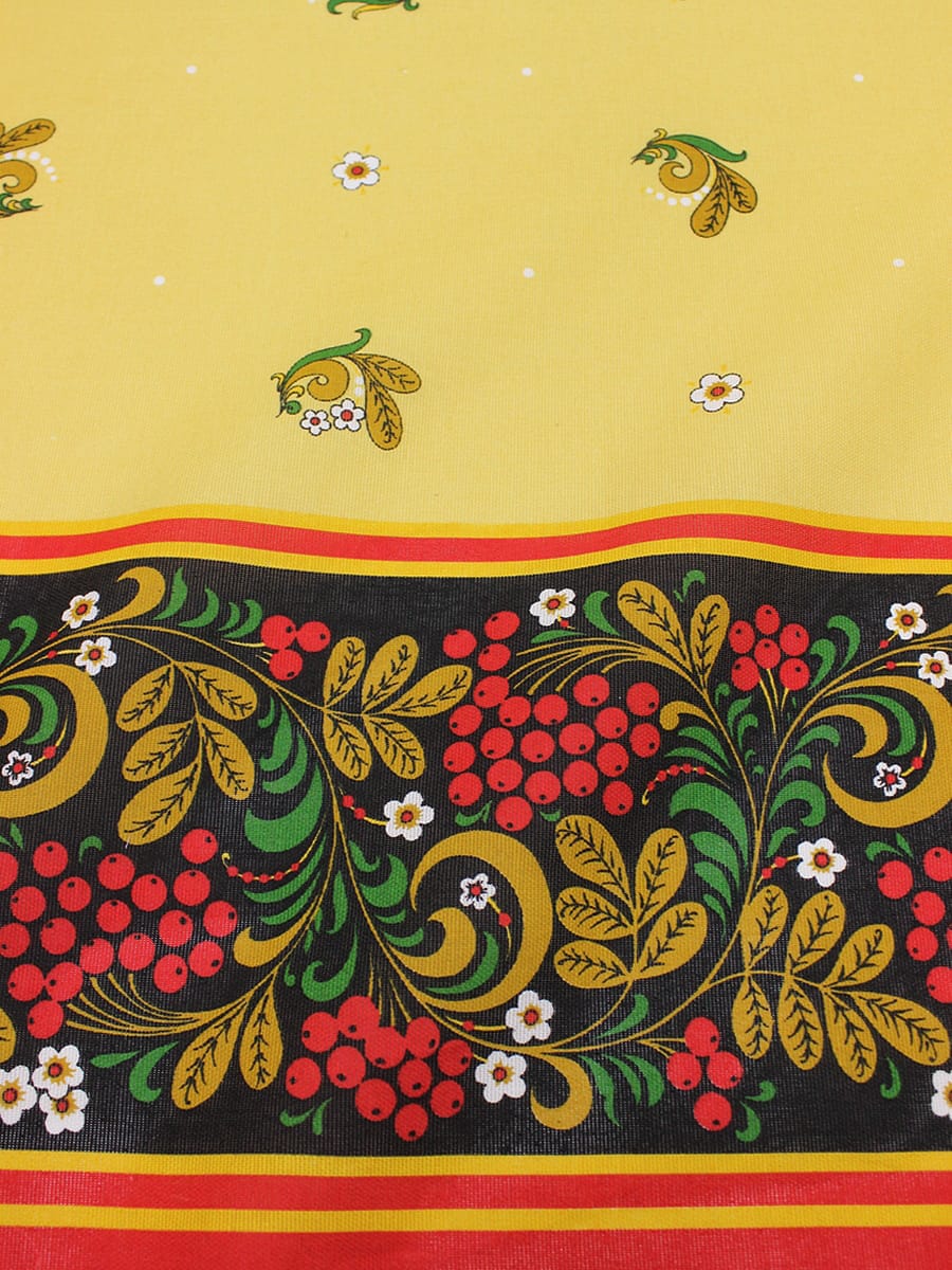 Мерный лоскут (ткань в отрезах) - Рогожка "Красная рябина" цв.желтый, ш.1.5м, хлопок-100%