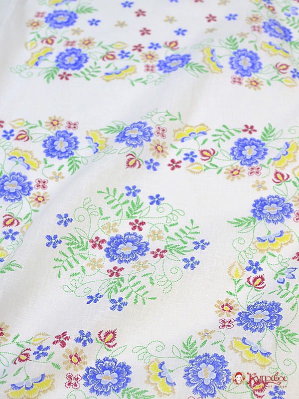 Ситец Крой носовых платков "Вышитые платочки" цв.синий, ш.1,35м, хл-100%, 85гр/м.кв, раппорт 33см