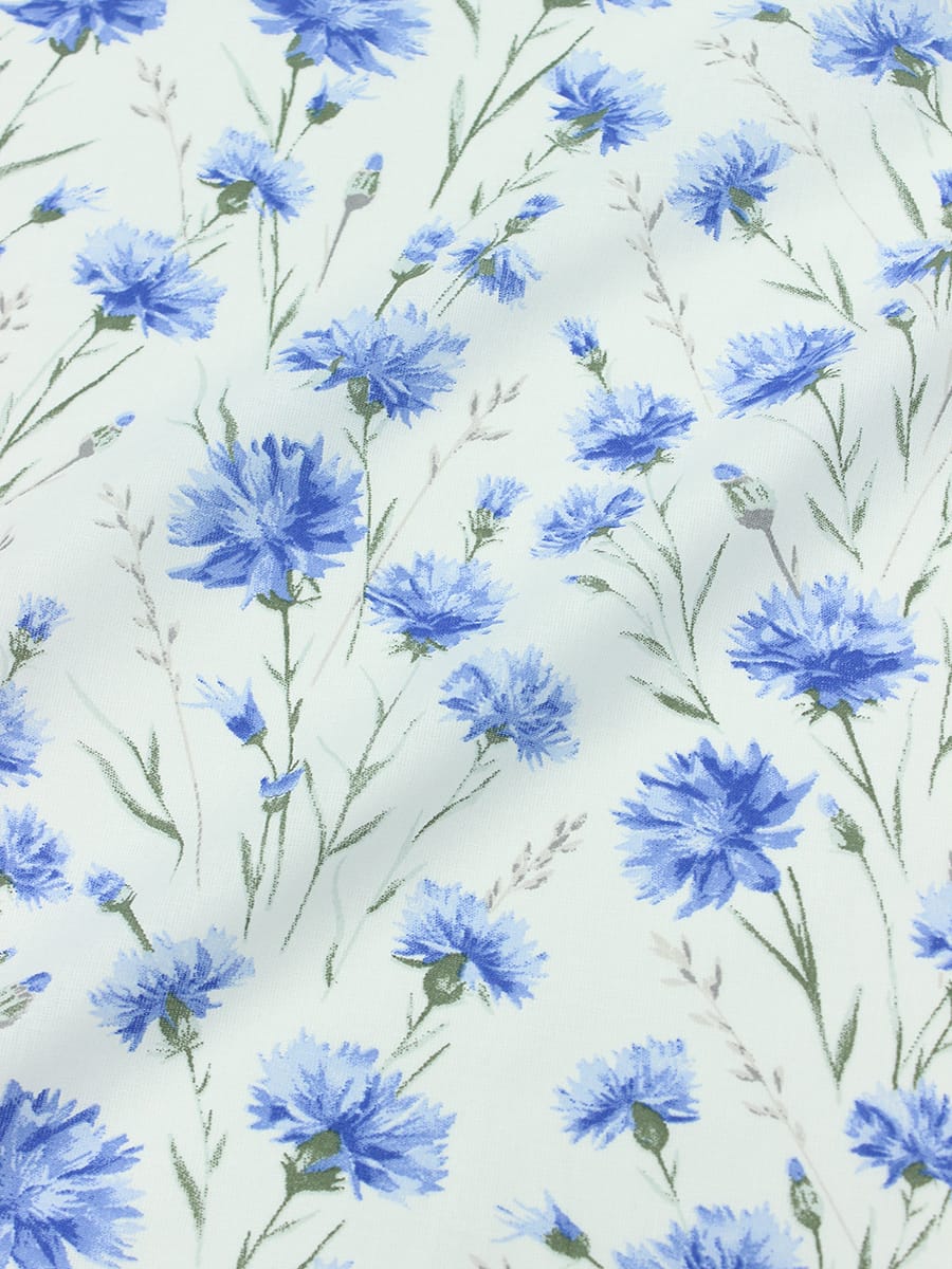 Ситец "Васильковый луг" цв.белый, ш.1.5м, хлопок-100%, 94гр/м.кв
