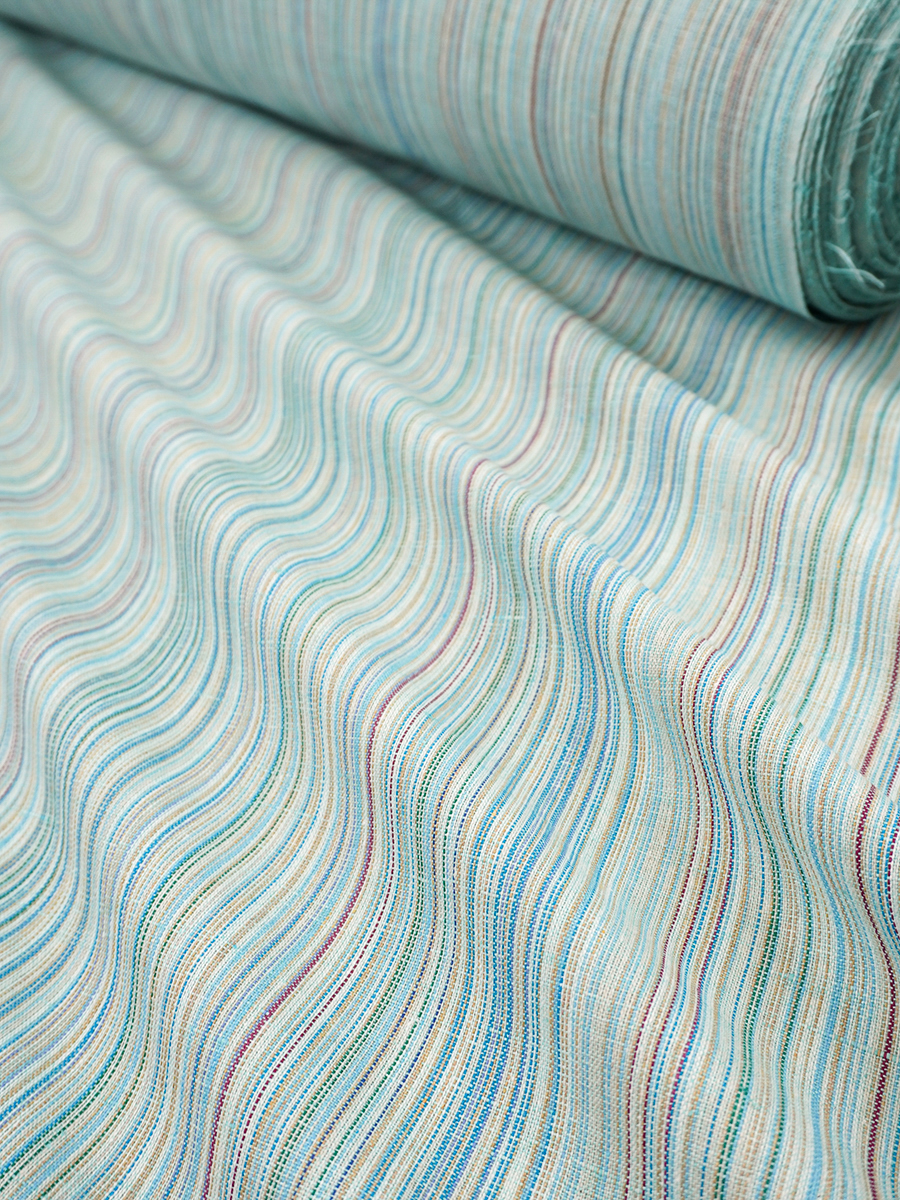 Полулен пестротканый "Св.мятно-бирюзовый меланж - полоска", ш.1.55м, лен-50%, хлопок-50%, 152гр/м.кв