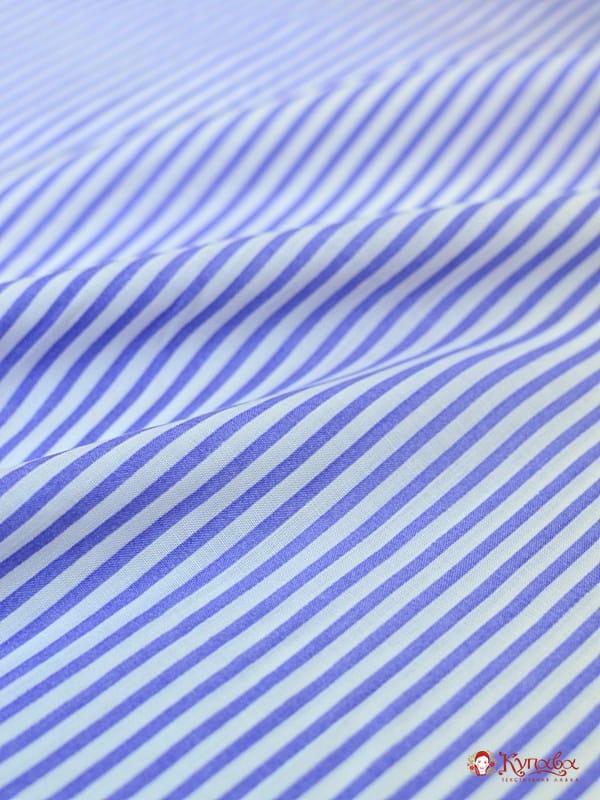 Штапель "Полоска темно-голубая на белом", 1.46м, вискоза-100%, пл.100гр/м.кв