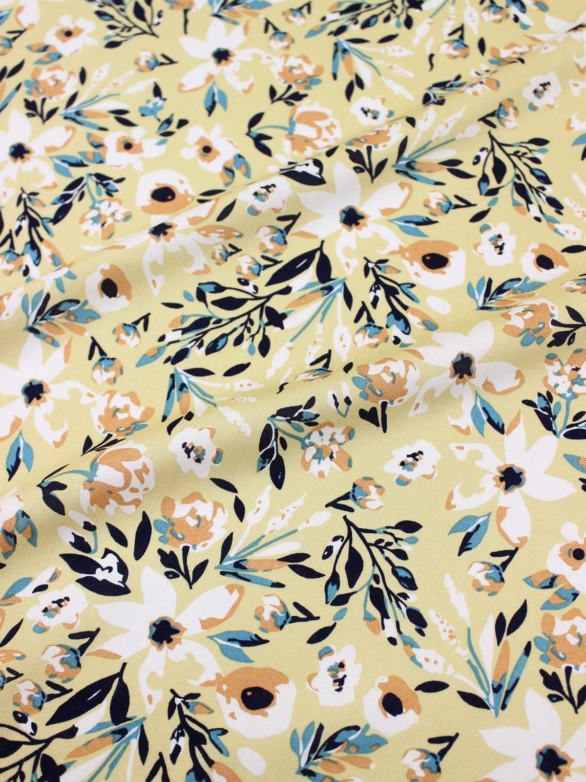 Штапель "Цветочное благоухание" цв.светлая горчица, ш.1.45м, вискоза-100%, 90гр/м.кв