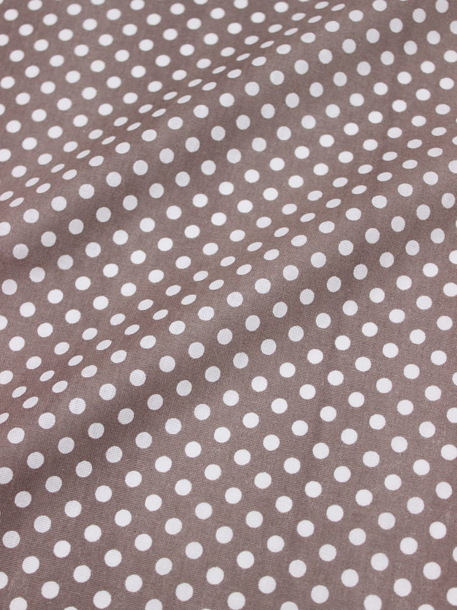Бязь "Белый горох (7мм) на кофейно-пепельном", СОРТ2, ш.1.5м, хлопок-100%, 120гр/м.кв