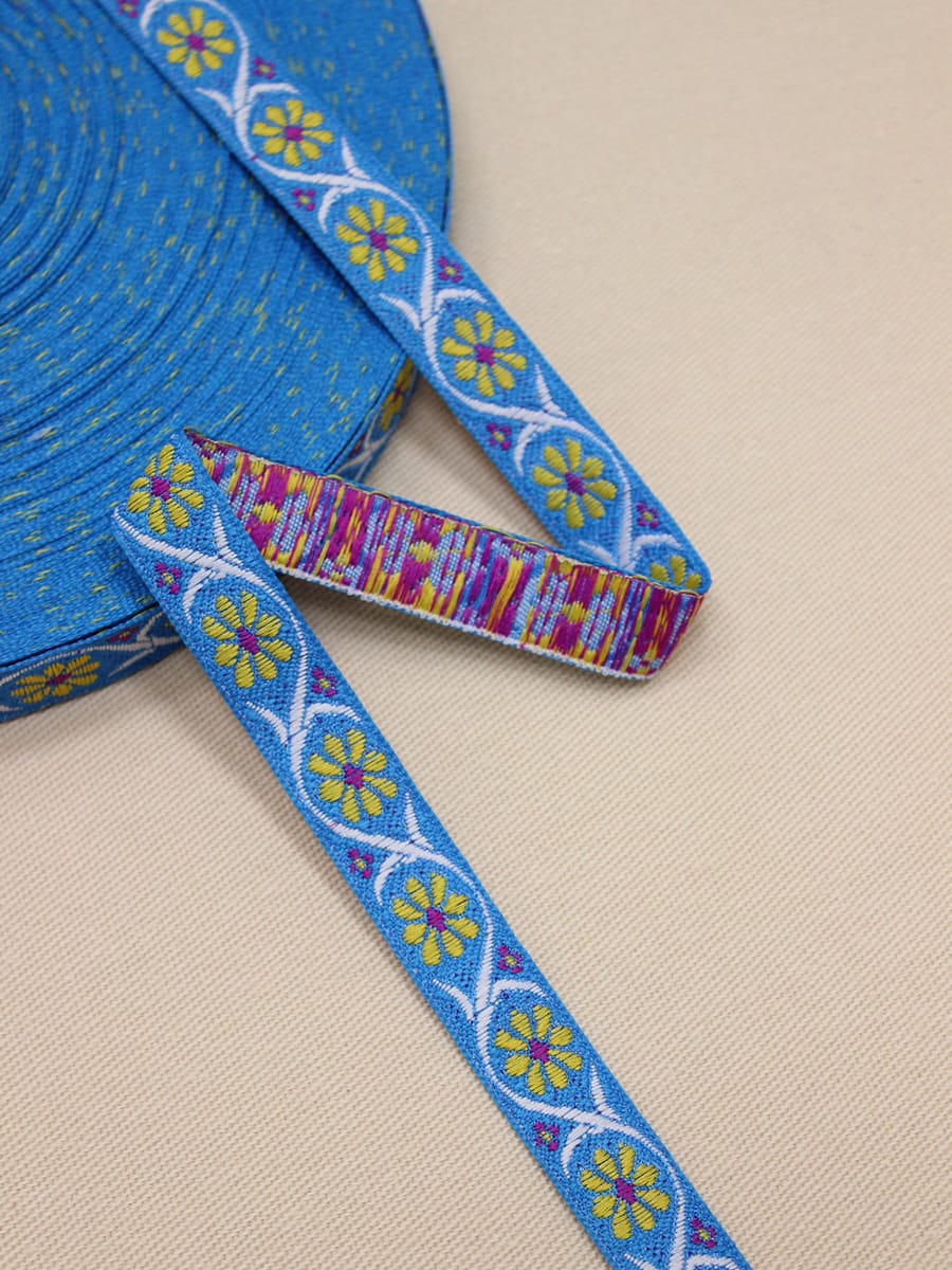 Жак.лента 17мм Желтые ромашки на лазурном