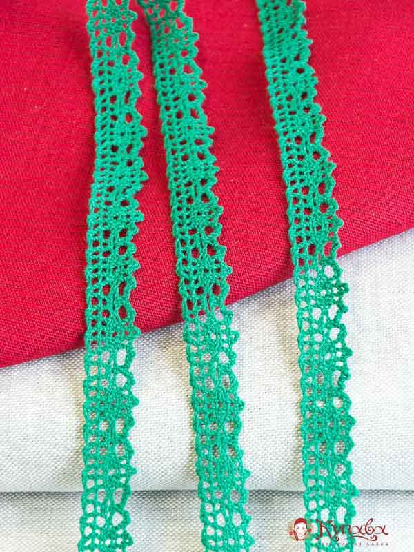 Кружево цв.зеленый, ш.18мм, хлопок-90%, п/э-10%#007042