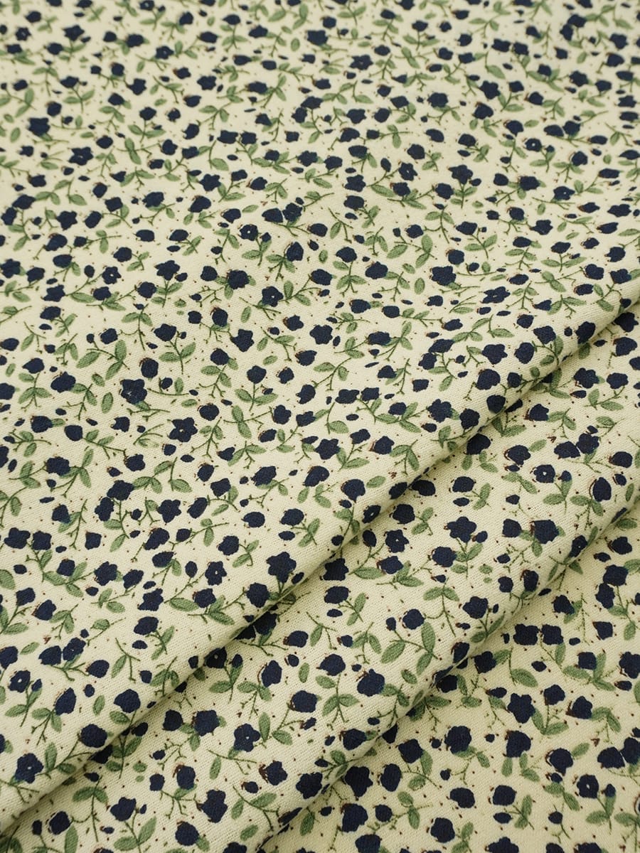 Теплый хлопок "Чернильные лютики на телесно-желтом", СОРТ2, ш.1.5м, хлопок-100%, 170гр/м.кв