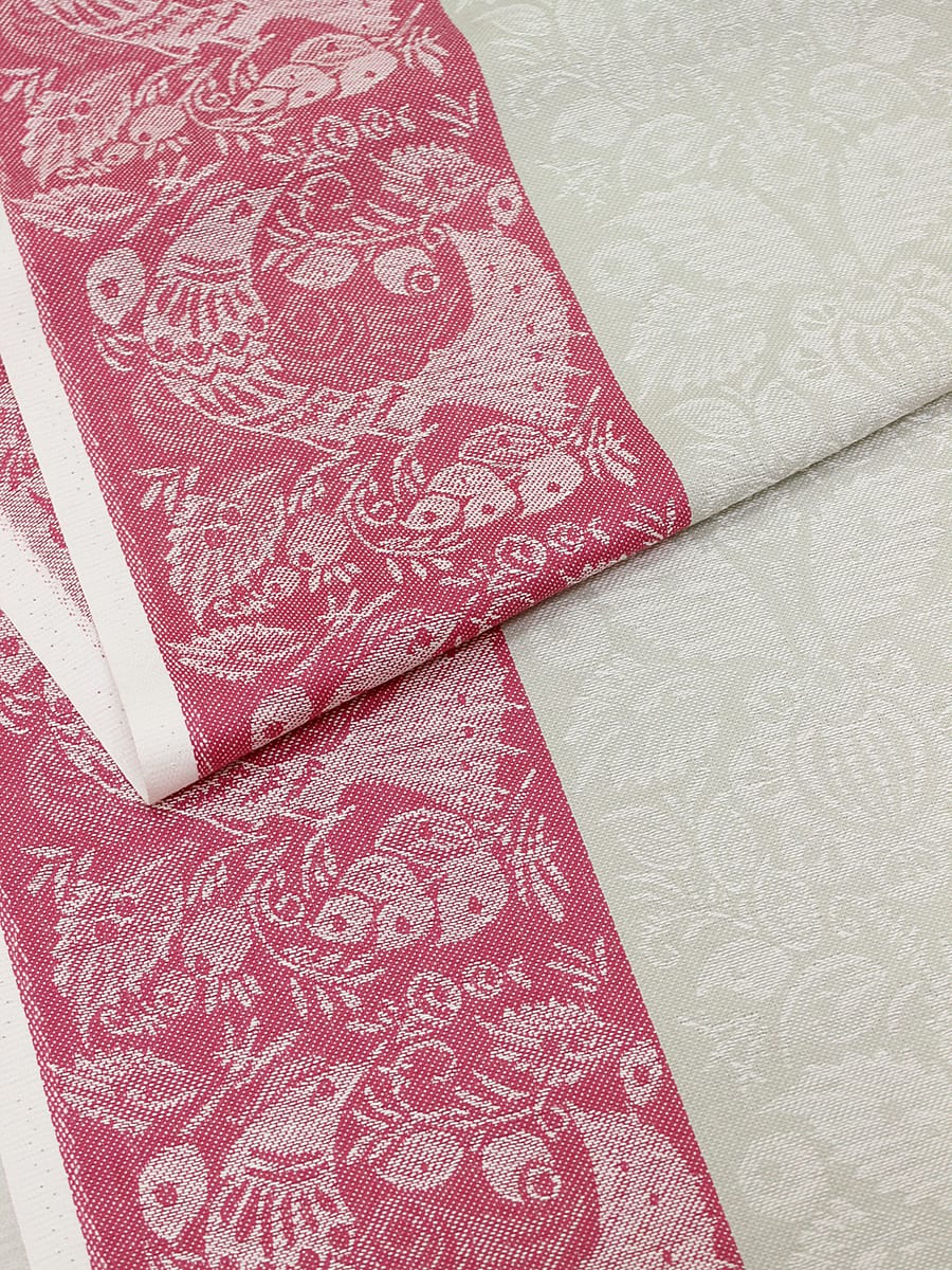 Холст полотенечный жаккард "Птицы" цв.фуксия/серый, ш.0.5м, лен-30%, хлопок-70%, 210гр/м.кв