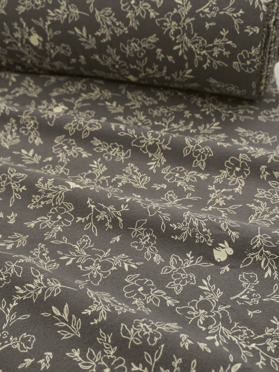 Теплый хлопок "Цветочные прятки" цв.т.серый, ш.1.5м, хлопок-100%, 160гр/м.кв